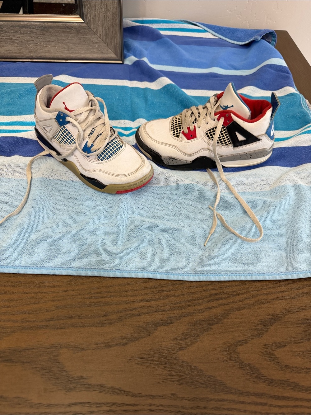 Jordan Kids White Sneakers with Red and Blue Accents